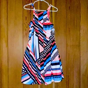 Vince Camuto Size 10 Halter Fit & Flare Dress Multi Print W/POCKETS